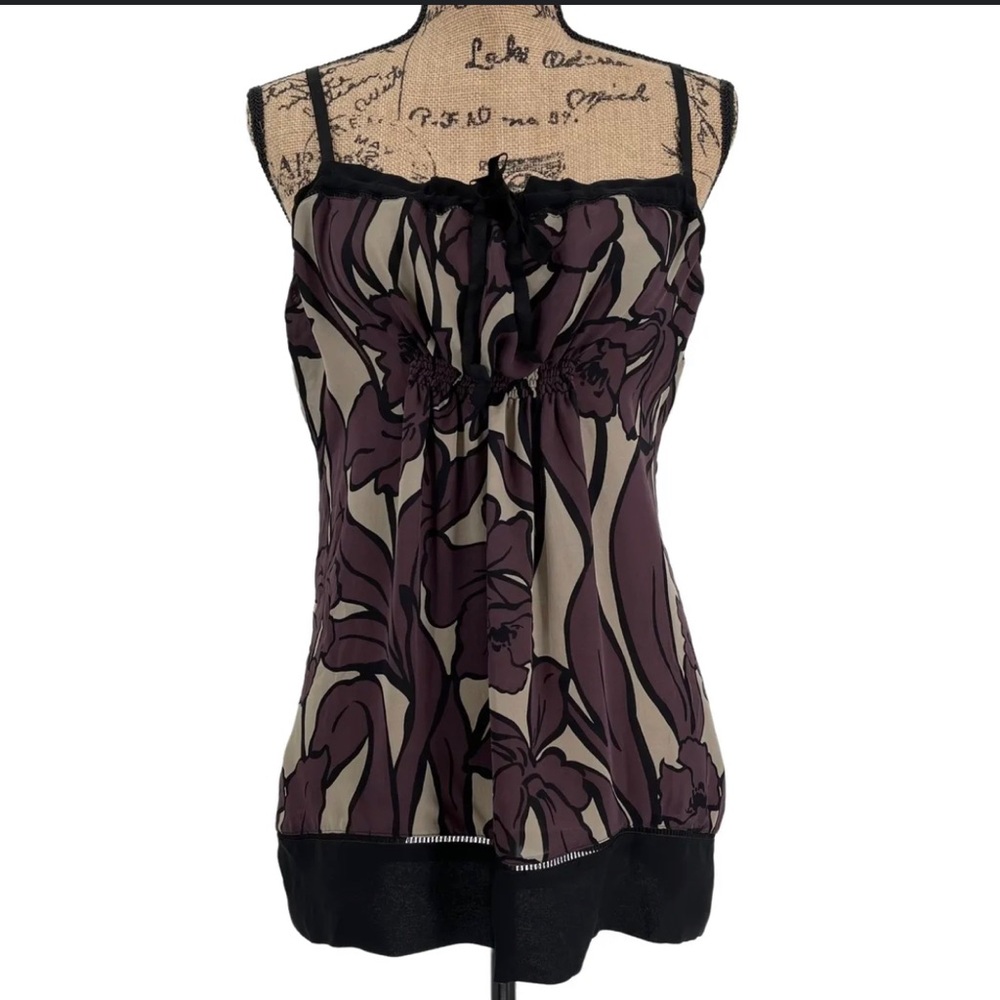 BCBGMaxazria 100% Silk Floral Camisole Tank Top Purple Black Small